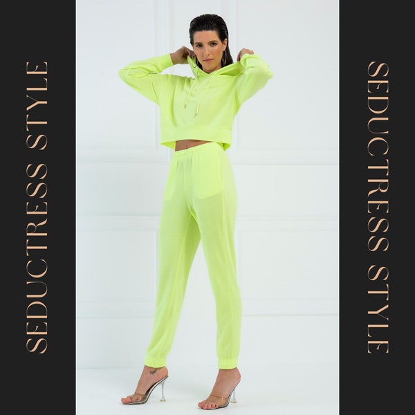 Neon See Through Hoodie & Joggers Set