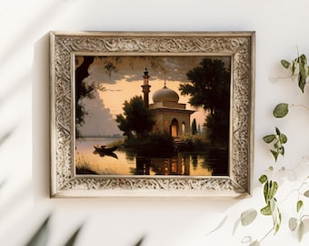 Islamic vintage poster | Mosque by Lake | Islamic printable wall art | mosque poster | mosque print | Middle Eastern art | digital download