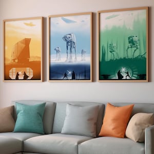 Star Wars Set of 3 Canvas / Framed Art / Art Print, Wall Art, Trilogy Poster Set Rare Movie Posters Star Wars Art Darth Vader Star Wars Gift