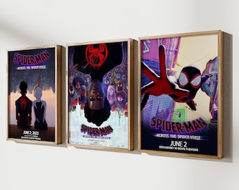 Spiderman Poster, Spider verse, Framed SET of 3, Miles Morales, Across the Spider-Verse, Wall Art Prints Movie poster, Spider-man Art Poster