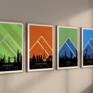 Tennis Poster Set of 4 Canvas / Art Prints / Framed Wall Art, Grand Slam Tournaments Tennis Art, Skyline City 2025, Tennis Gift, Sports Fan