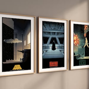 Star Wars Art Set of 3 Framed Trilogy Poster, Rare Movie Posters, Star Wars Trilogy Art Print Darth Vader Star Wars Gift, Minimalist prints