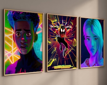 Spiderman Posters 3 SET Spiderverse, Miles Morales Poster, Across the SpiderVerse, Wall Art Prints, Movie Posters, Into the Spider-Verse