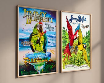 Jimmy Buffett Poster 2 Set Framed Wall Art, Retro Music Poster, Vintage poster, Tour Art, Framed & Unframed