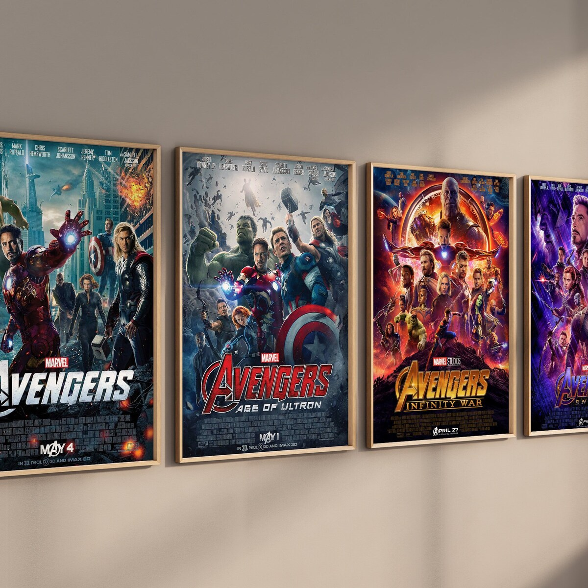 Avengers Posters, 4 Set of Movie Posters, Marvel Avengers Wall Art Prints, Iron man, Tony Stark, Thor, Captain America, Thanos, End game