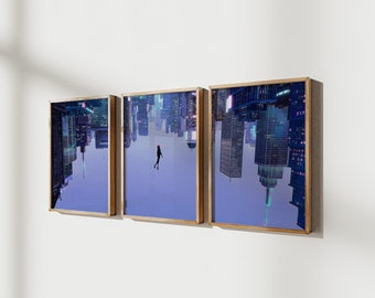 Spiderman Poster, 3 piece Set on Canvas / Art Prints / Framed Wall Art, Miles Morales Poster Prints, Spiderman Gift, Across the Spider-Verse