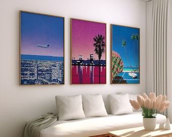 Hiroshi Nagai Vintage gerahmte Set von 3 Wandkunst, Japanisches Retro Plakat, Wand Kunst Drucke, Wand-Dekor Kunst Geschenk gerahmtes / ungerahmtes Vintage Plakat