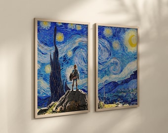 Zelda Poster, Framed Wall Art SET of 2 Gaming Prints, Gamer Gift, Classic video games, Legend of Zelda breath of the wild, games room decor