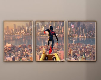 Póster de Spiderman, Spider verse, Conjunto de 3 enmarcados, Miles Morales, Wall Art Prints Póster de la película, Spider-man Across the Spider-Verse, Póster de arte