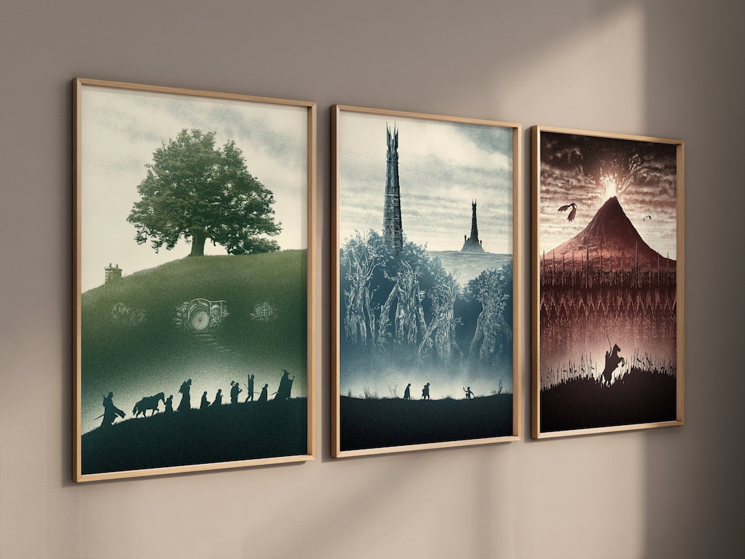 Lord of the Rings Poster 3 Set Framed Trilogy Lotr Wall Art, Movie