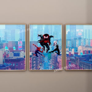 Spiderman Poster, Spider verse, 3 Set Framed Miles Morales, Wall Art Prints, Movie poster, Spider-man Across the Spider-Verse Art Poster