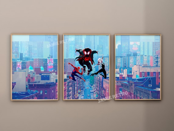 Spiderman Poster, Spider verse, 3 Set Framed Miles Morales, Wall Art Prints, Movie poster, Spider-man Across the Spider-Verse Art Poster