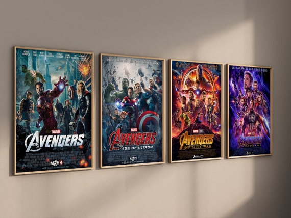 Avengers Posters, 4 Set of Movie Posters, Marvel Avengers Wall Art
