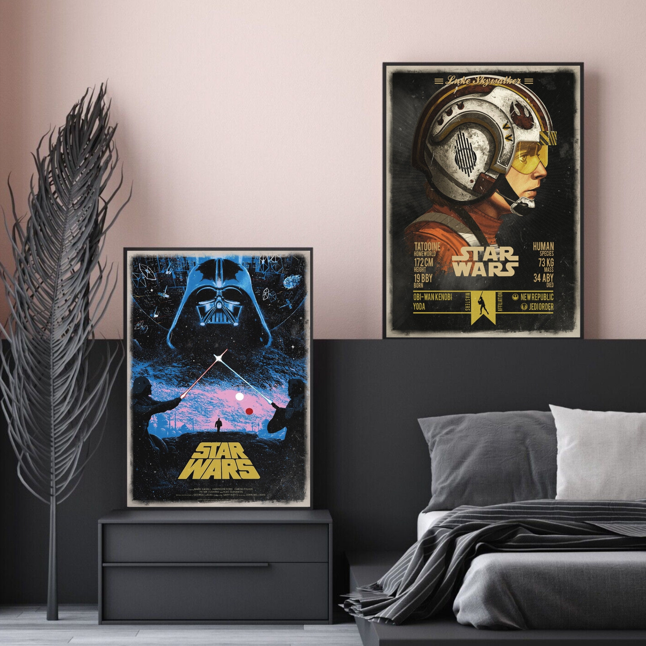 Star Wars Art Poster Framed 2 Set Luke Skywalker, Darth Vader