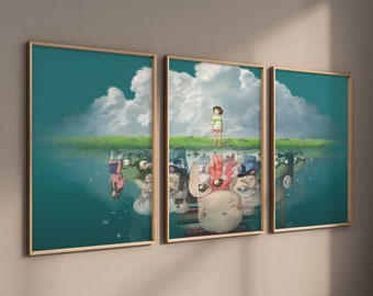 Spirited Away Poster, Framed & Unframed Set of 3, Anime Art, Studio Ghibli, Japanese Anime Poster, Anime Art Print, Anime Gift Bedroom Decor