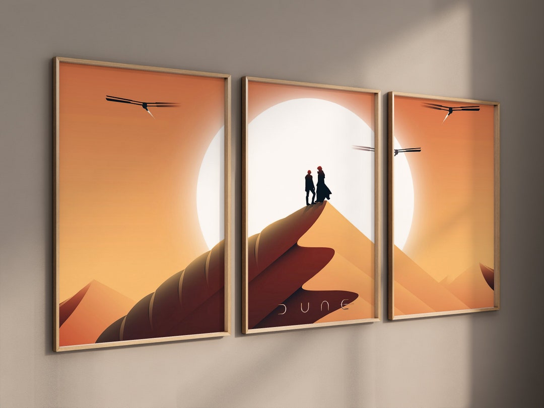 Vintage Dune Poster Set of 3 Framed Wall Art, Arrakis Desert Art
