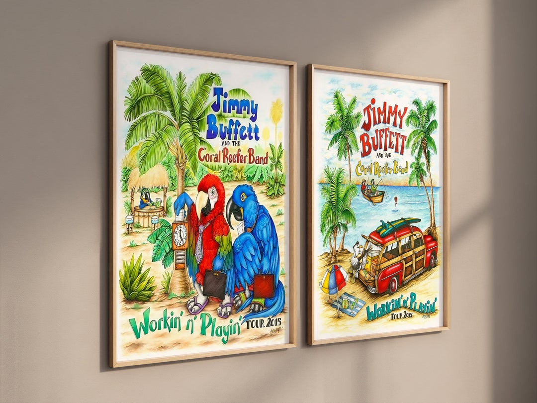 Jimmy Buffett Set of 2 Canvas / Art Prints / Framed Wall Art, Workin N ...