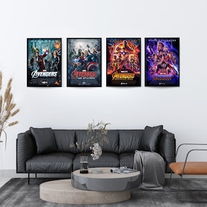 Avengers Posters, 4 Set of Movie Posters, Marvel Avengers Wall Art ...