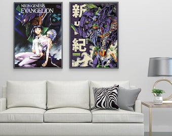 Neon Genesis Evangelion Poster Framed 2 Set Anime Wall Art