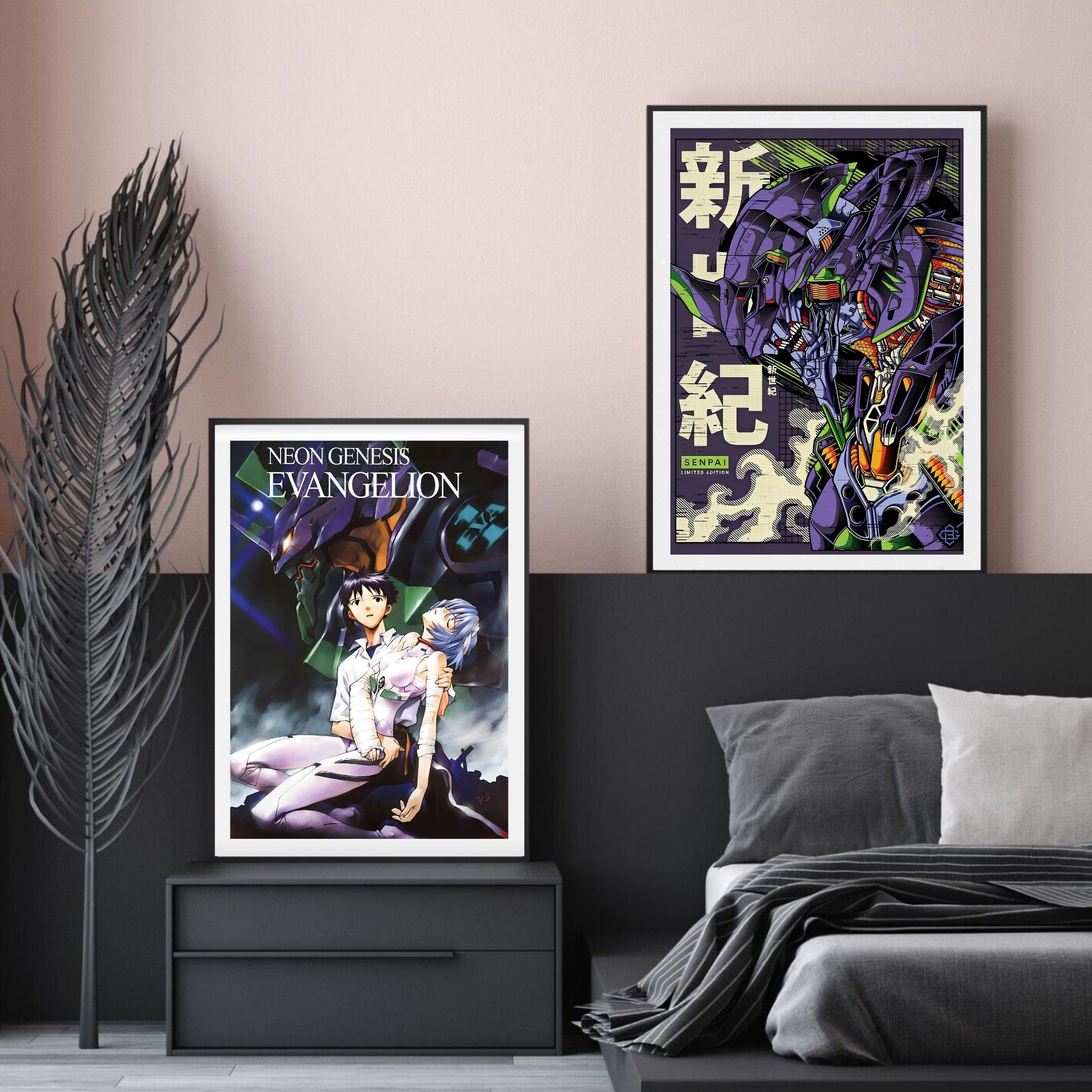 Neon Genesis Evangelion Poster Framed 2 Set Anime Wall Art