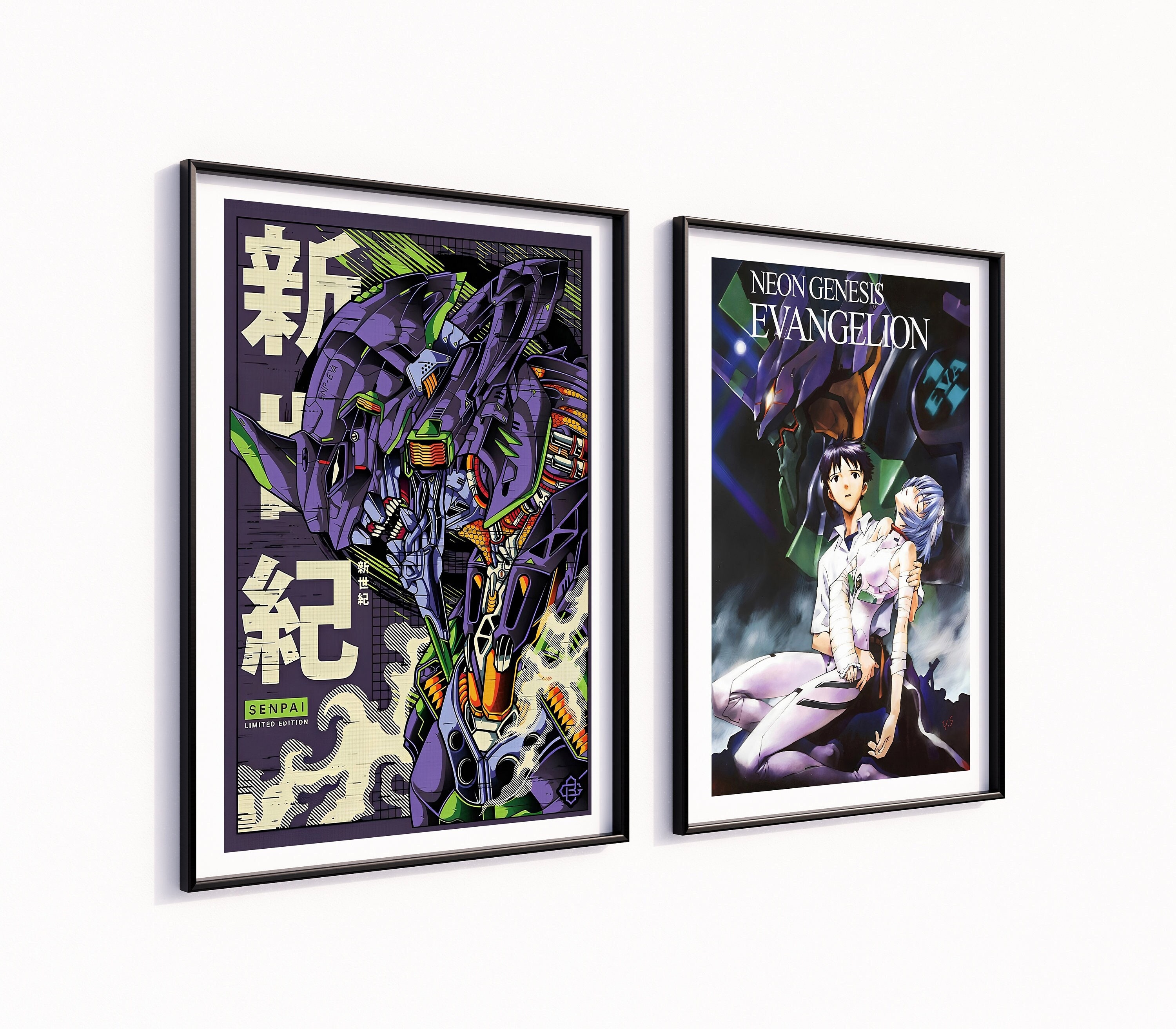 Neon Genesis Evangelion Poster Framed 2 Set Anime Wall Art