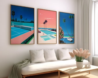 Hiroshi Nagai Set of 3 Framed / Art Print / Canvas Wall Art, Vintage 80s Miami, Prints, Japanese Retro Poster Decor Art Gift Framed Unframed