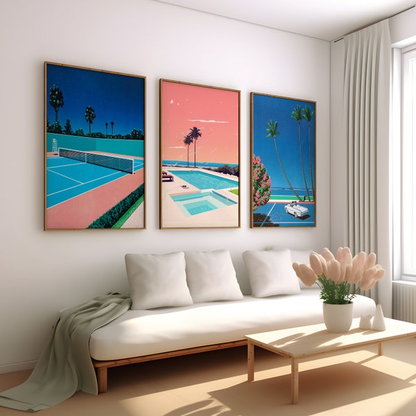 Hiroshi Nagai Framed Set of 3 Vintage Wall Art, Japanese Retro Poster, Wall Art Prints, Wall Decor Art Gift, Framed / Unframed