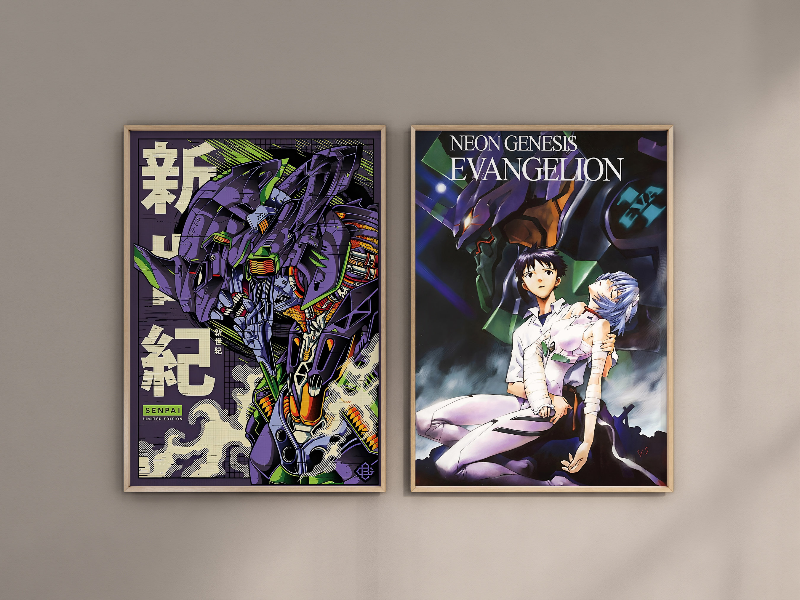Neon Genesis Evangelion Poster Framed 2 Set Anime Wall Art