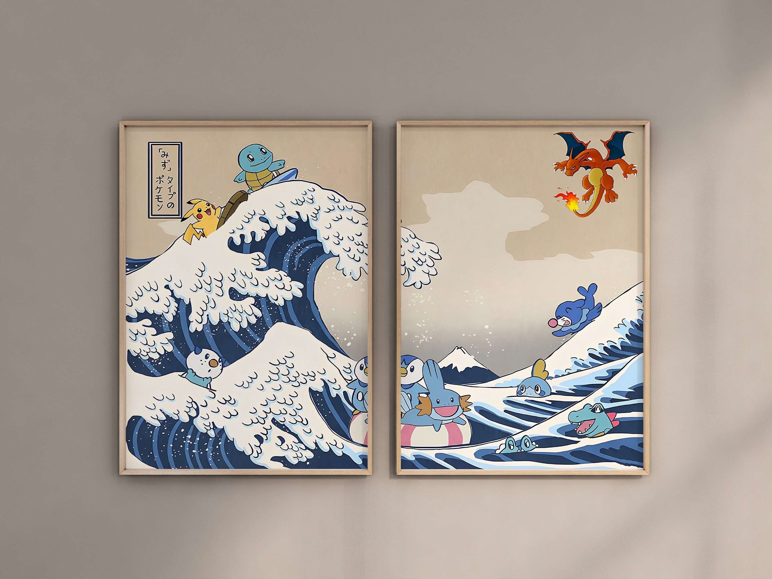 Surfing Pikachu Sticker // Hokusai the Great Wave Sticker // Pokemon  Sticker 