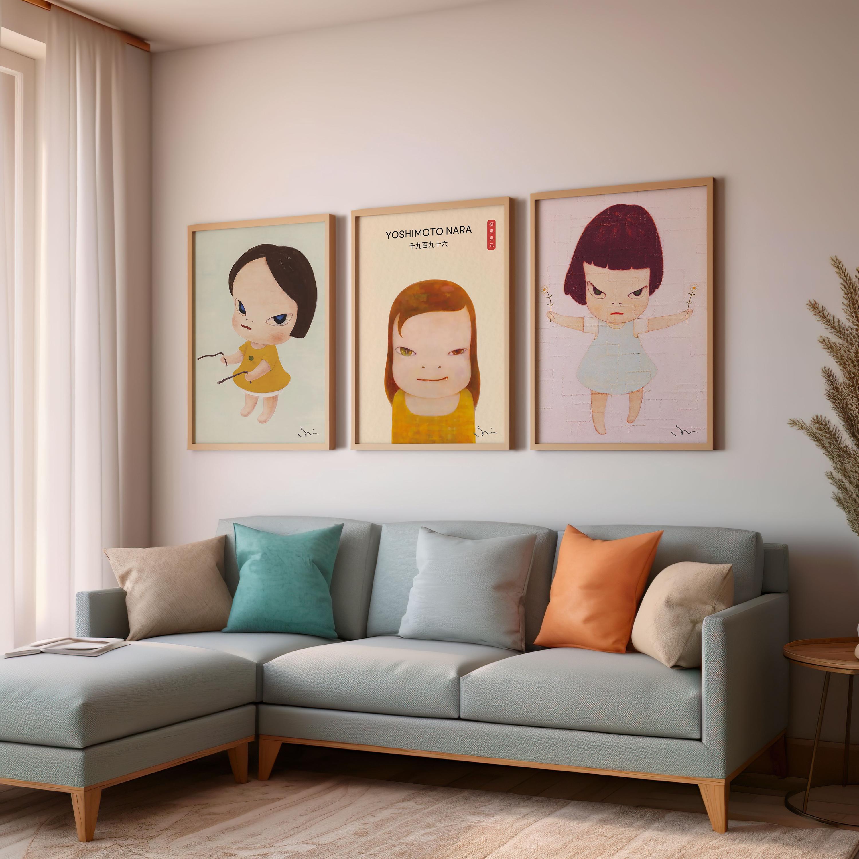 Yoshitomo Nara Art Signed Set of 3 Canvas / Art Prints / Framed