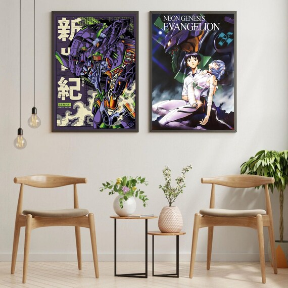 Neon Genesis Evangelion Poster Framed 2 Set Anime Wall Art