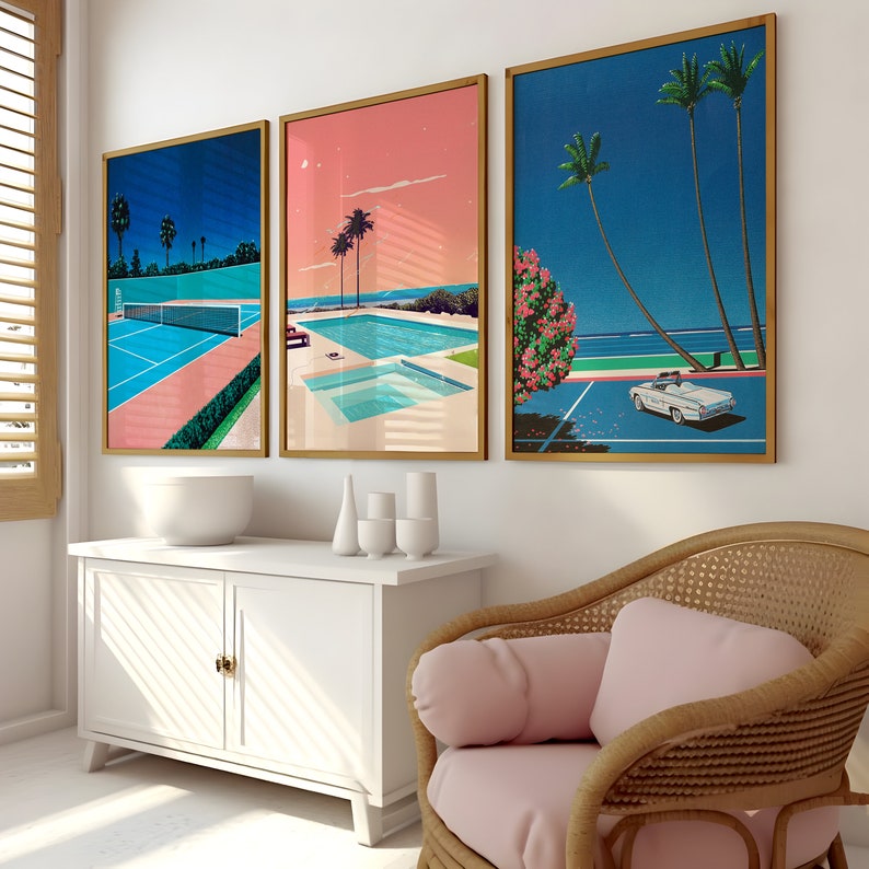 Hiroshi Nagai Framed Set of 3 Vintage Wall Art, Japanese Retro Poster, Wall Art Prints, Wall Decor Art Gift, Framed / Unframed image 5