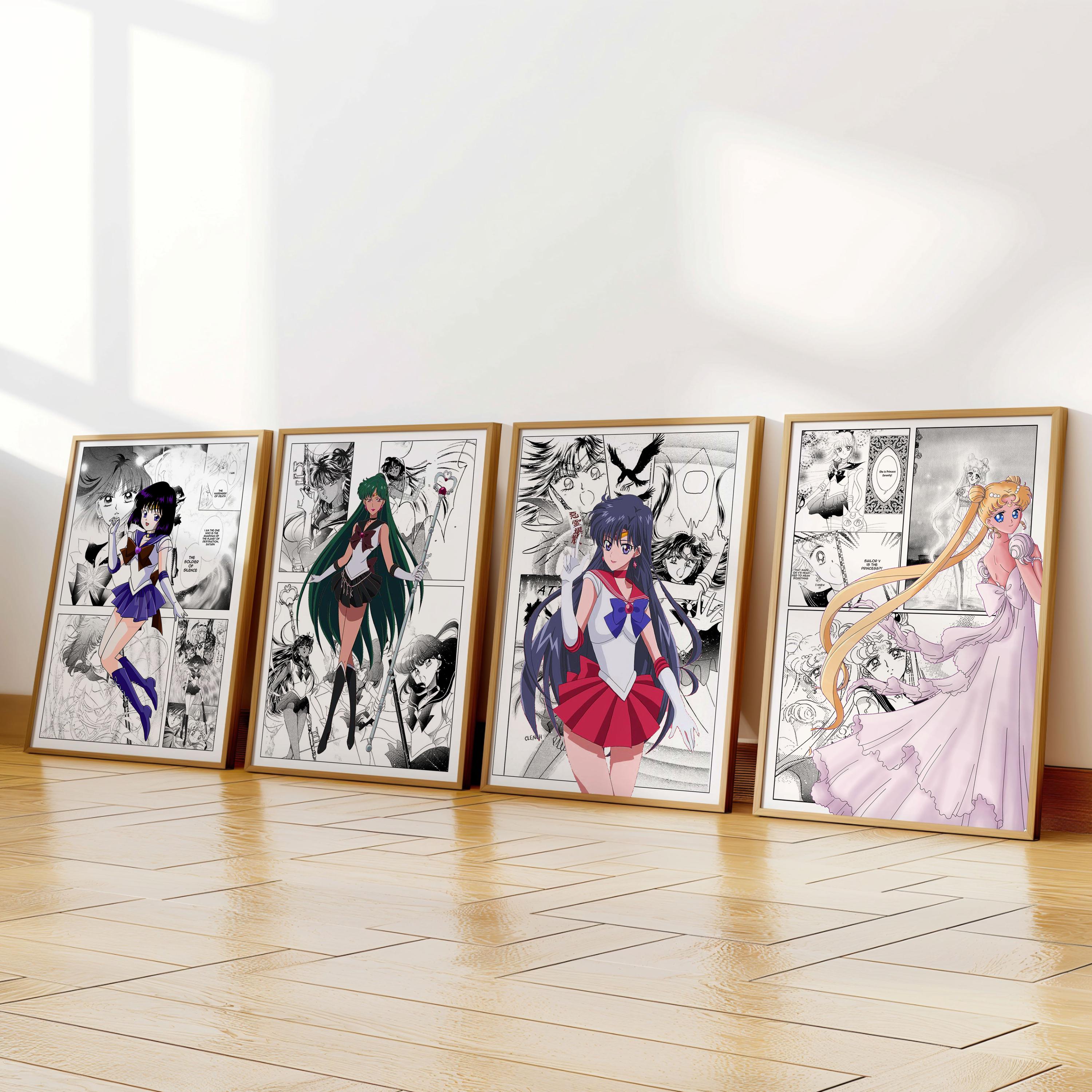 Sailor Moon, Set of 4 Canvas / Art Prints / Framed, Anime girls, Sailor Moon Wand, Anime Print, Anime Bedroom Decor