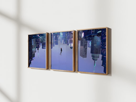 Spiderman Poster, 3 piece Set on Canvas / Art Prints / Framed Wall Art, Miles Morales Poster Prints, Spiderman Gift, Across the Spider-Verse