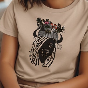 Barefoot Buffalo Dread Head Bella + Canvas 3001 Unisex Jersey Short Sleeve Graphic Tee, Casual boho t-shirt, hiking shirt, hippie