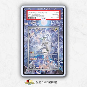 May include: A graded Pok&eacute;mon card featuring N's Reshiram Illustration Rare. The card has a white border and displays a character riding a white dragon. The card is encased in a protective holder with the text "CARD IS NOT INCLUDED".