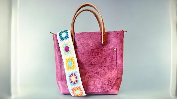 Full Grain Real Leather Pink Dog RokStar Crossbody or Shoulder Bag Purse
