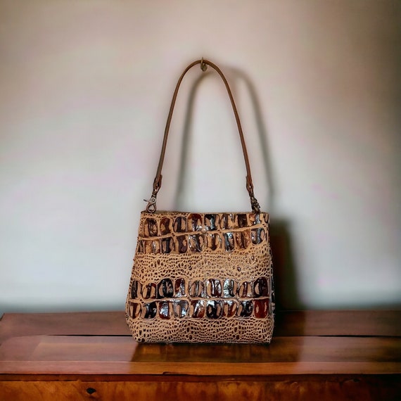 Full Grain Real Leather Authentic Fancy Croc Stevie Crossbody or Shoulder Bag Purse
