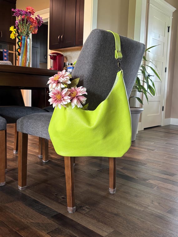 Full Grain Authentic Real Leather Pebbled Lime Hobo Crossbody or Shoulder Bag Purse