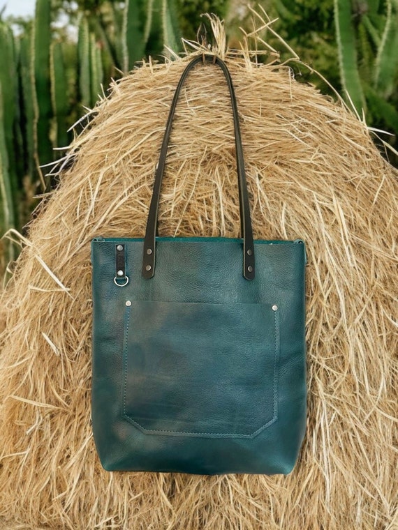 Full Grain Real Leather Dark Teal Hartlee Crossbody or Shoulder Bag Purse