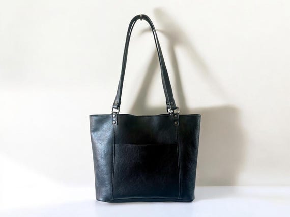 Full Grain Authentic Real Leather Black Dog Leather Bazzar Tote Bags