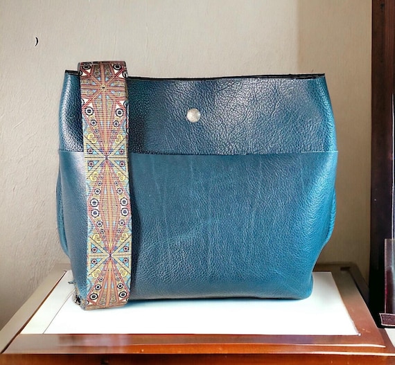 Full Grain Authentic Real Leather Dark Teal Super Stevie Crossbody or Shoulder Bag Purse