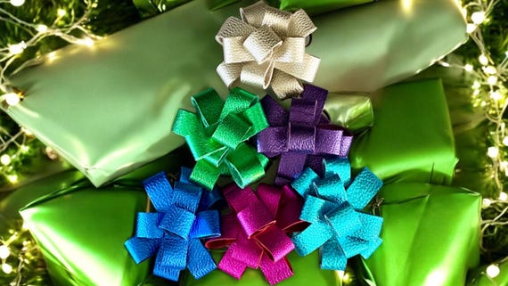Full Grain Real Leather Gift Bow Bag Purse Bling-Tassel-Decoration-Reusable-Present