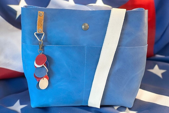 Full Grain Real Leather Authentic Magnetic Blue Super Stevie Crossbody or Shoulder Bag Purse