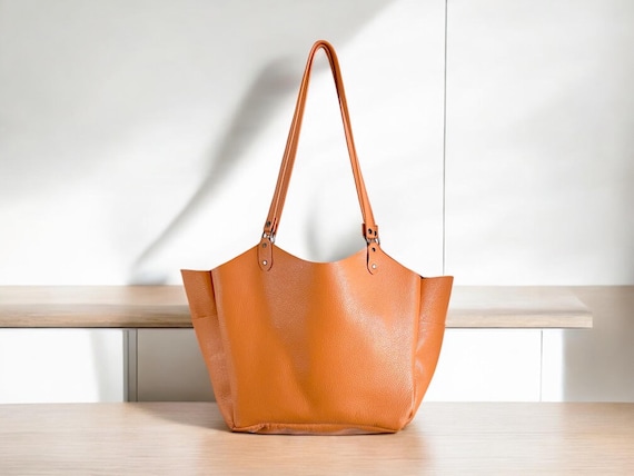 Full Grain Authentic Real Leather Pebbled Orange Leather Kahuna Tote Bags