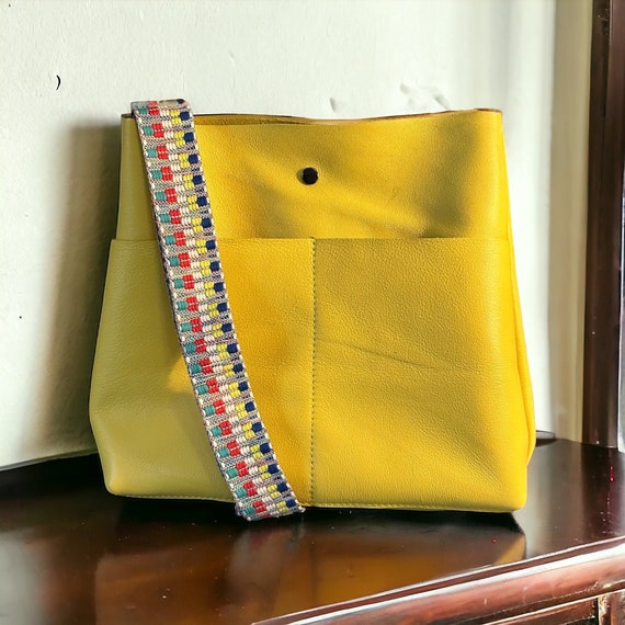 Full Grain Real Leather Authentic Spring Yellow Stevie Crossbody or Shoulder Bag Purse