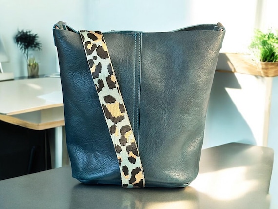 Full Grain Real Leather Dark Teal Bucket Crossbody or Shoulder Bag Purse