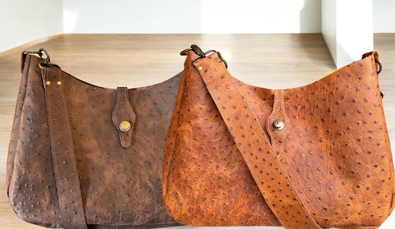 Full Grain Real Leather Ostrich Like Embossed Luna Crossbody or Shoulder Bag Purse