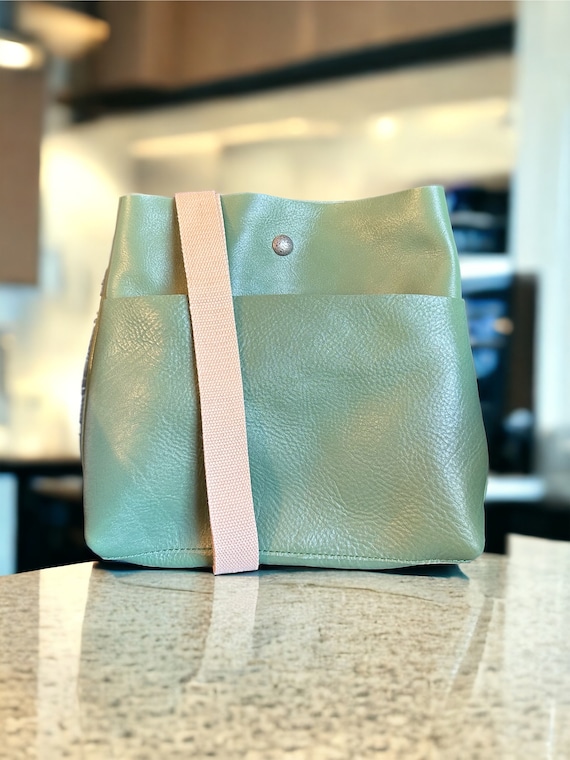 Full Grain Real Leather Authentic Shimmer Green Super Stevie Crossbody or Shoulder Bag Purse