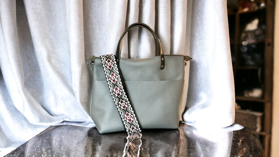 Full Grain Real Leather Zipper Pebbled Grey Super Stevie Crossbody or Shoulder Bag Purse